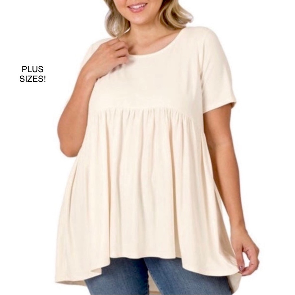 ZENANA
Short Sleeve Shirring Hi Low Empire Waist Top - Picture 3 of 3